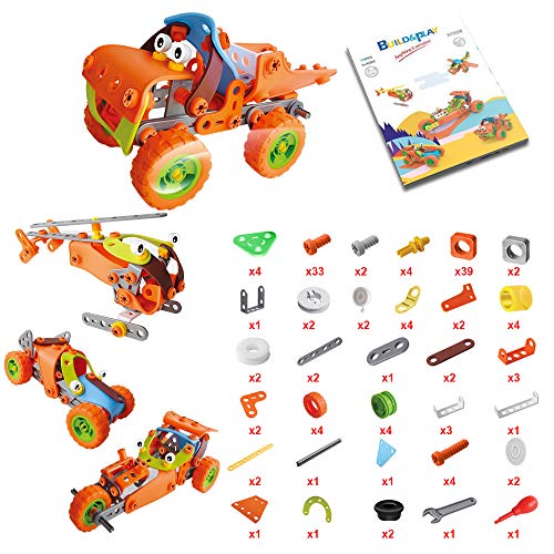 BeebeeRun 5 in 1 Educational Construction Building Toys Set for Kids, DIY Building Blocks Learning STEAM Toys, 136 Piece Creative Building Games for Boys & Girls Age 3 4 5 6 7 8 9 10 Year Old