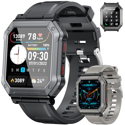 Smart Watch for Men Fitness Tracker: Military Smart Watches for Men Digital Mens Watches Make/Answer Call Running Waterproof Smartwatch Android Phones iPhone Samsung Compatible Heart Rate Monitor