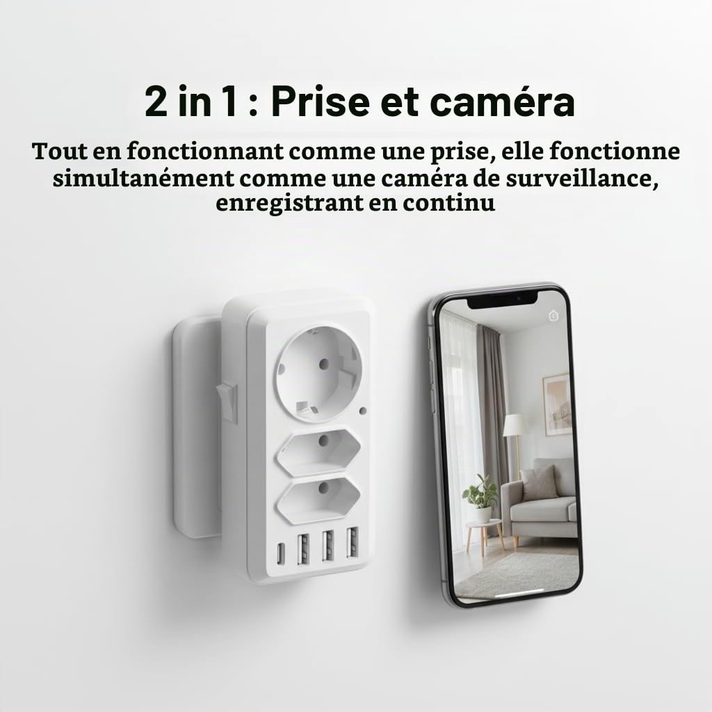 ULar 4K WiFi Prise Murale avec Ports USB Caméra Vue à Distance