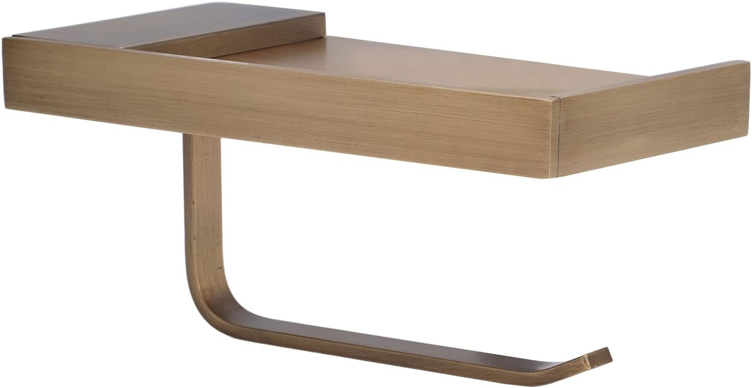 Wall Mount Toilet Paper Holder with Phone Shelf for Bathroom Organizer, Fits Most Roll Sizes, Antique Copper Gold Tissue Holder Storage