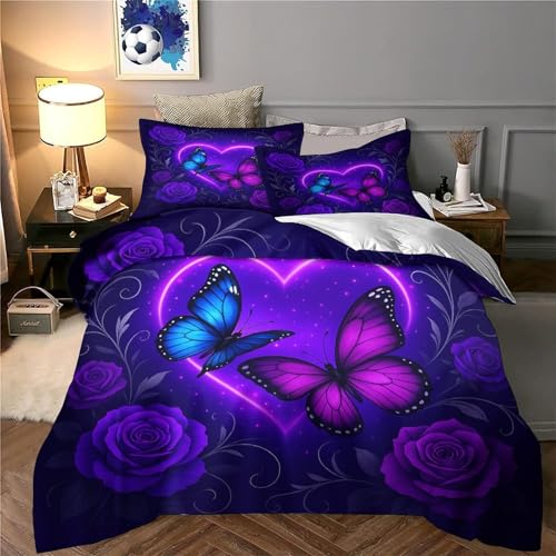 Housse de couette microfibre hypoallergique 140x200 parure de lit imprimée papillon fermeture éclair