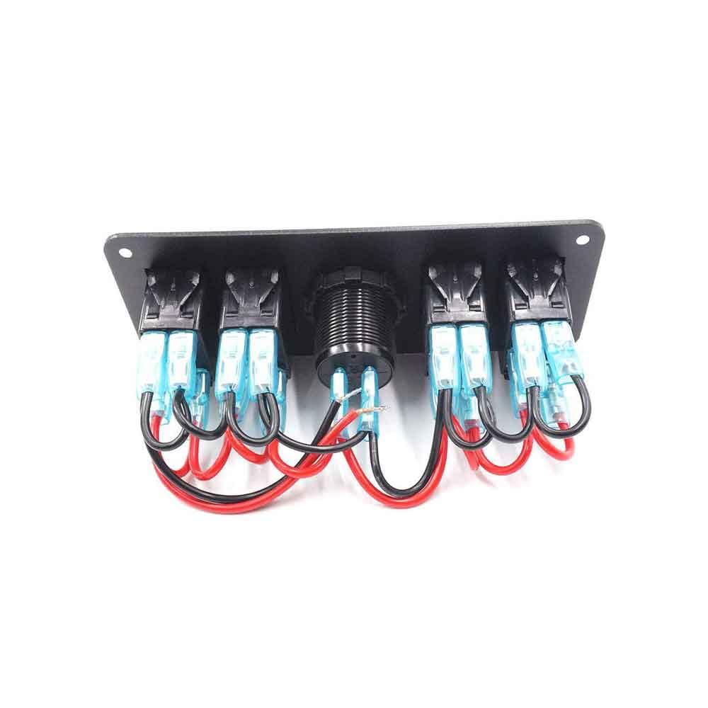 Modified Tilt Rocker Switch Panel USB Charger Voltmeter 4-Position Boat Rocker Switch LED Double Light for Marine, Blue Light