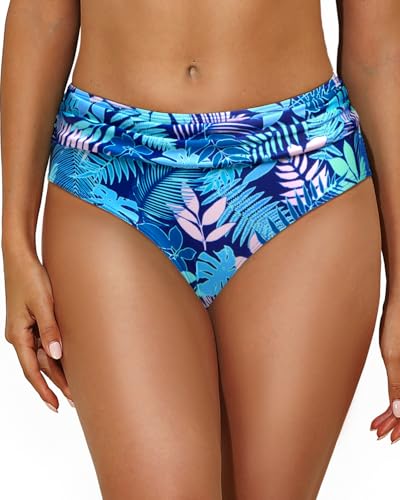 Image of Tempt Me Women Mid Rise Bikini Bottoms Full Coverage Swimsuit Ruched Scrunch Swim Bottom