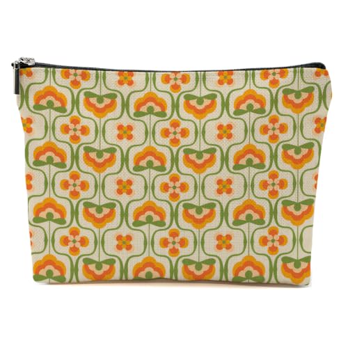 Groovy Floral Makeup Bag Gifts for Women Retro 70s Aesthetic Cosmetic Bag