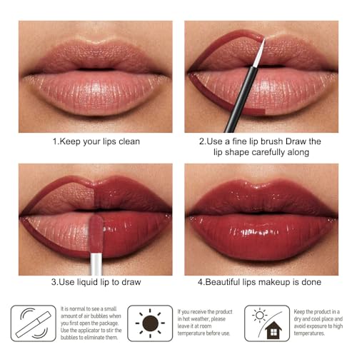 Image of evpct Cranberry Red Shiny Longwear No-Budge Liquid Lip Color Lipstick Makeup, Highly Pigmented Color Instant Shine, Waterproof Long Lasting Lipstick for Women, Lip Stain Gloss Lip Liner Brush, 04#