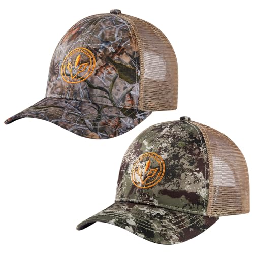 Image of BASSDASH 2 Pack Altimate Fishing Hunting Hat Mesh Back for Men Women Adjustable Baseball Trucker Cap Camo Blaze Orange