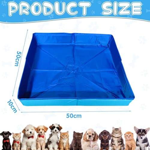 Hundepool Katzenpool Mit 6 Fischen Spielzeug, 50x50x10cm Hundebadewanne Faltbare Mini Hunde Pool Aus PVC, Planschbecken Hund, Schwimmbecken Für Kleine Hunde Katzen Haustiere (Blau)