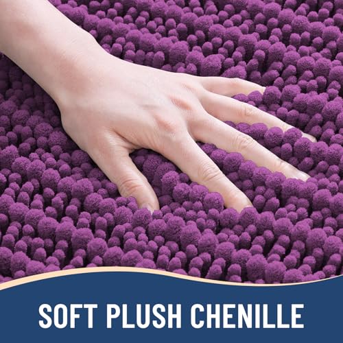 Image of Arotive Luxury Small Bathroom Rugs 24x16, Extra Soft Thick Absorbent Shaggy Chenille Bath Rugs, Machine Wash Dry, Bath Mats for Bathroom Floor, Tub and Shower, Home Decor Accessories, Purple