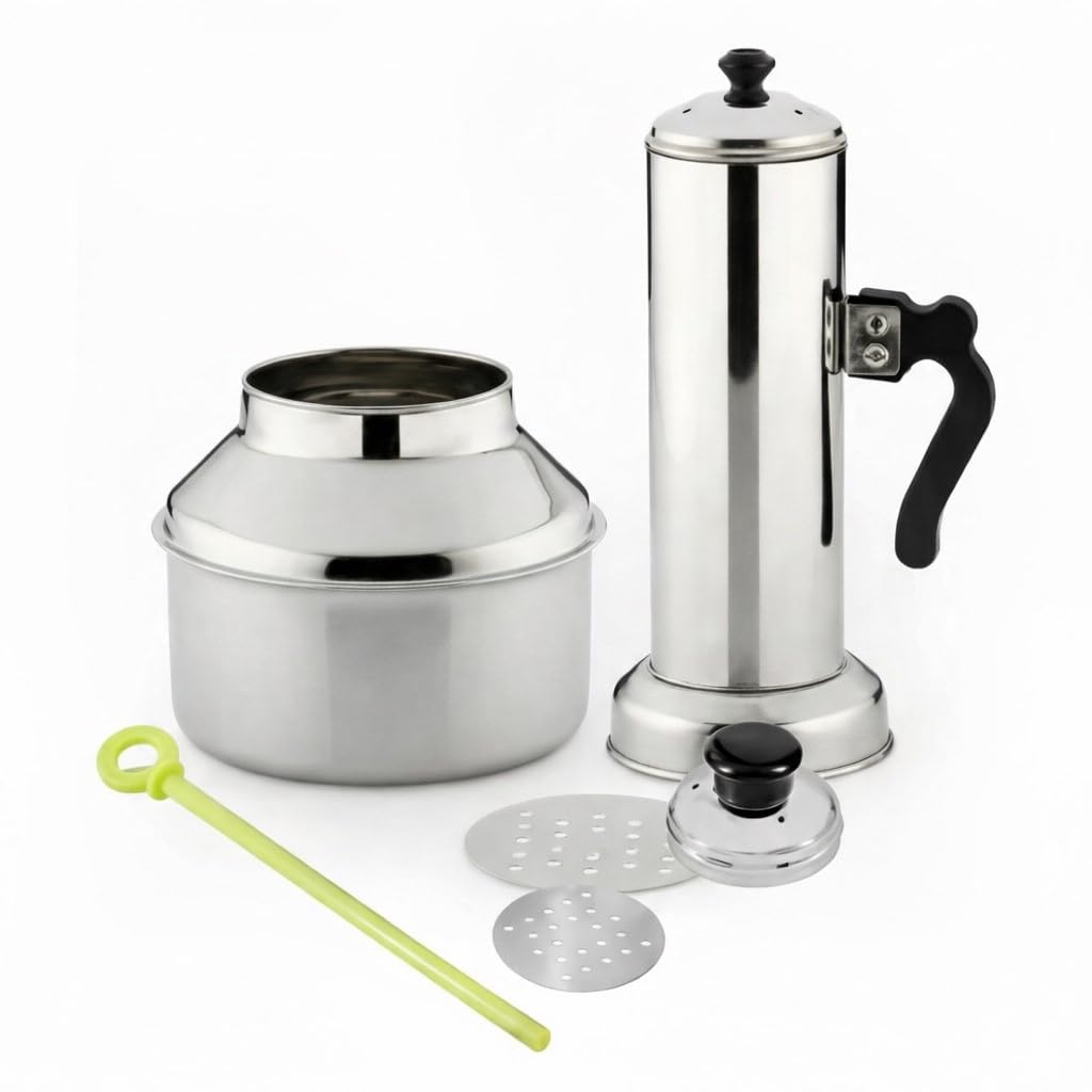 Onions Stainless Steel Puttu Maker with Steamer, Traditional Kerala Puttu Kudam with steamer Pot, Silver