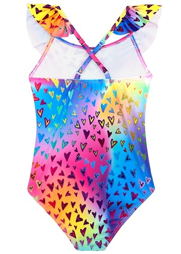 Image of XiaoMoSha Girls Swimsuits Ruffled Round Neck One Piece Bathing Suits Quick Dry UPF 50+ Summer Hawaii Swimwear for Kids 3-10T