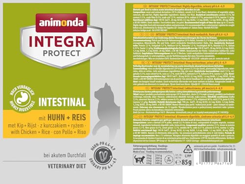 animonda INTEGRA PROTECT Katzenfutter nass Intestinal mit Huhn + Reis (24 x 85g), vom Tierarzt empfohlen bei Durchfall & Erbrechen, mit Veterinären entwickeltes Diätalleinfutter für erwachsene Katzen