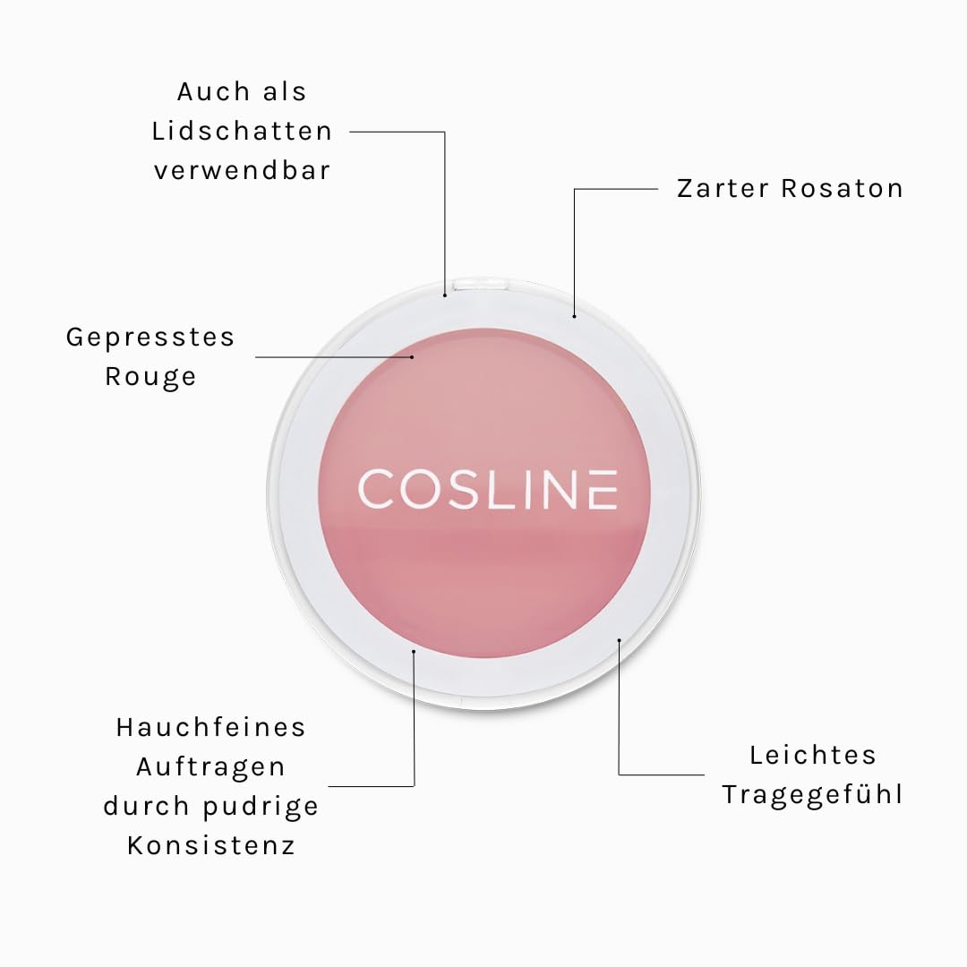 COSLINE Rouge Azalea 701, gepresster Puder Blush, Zarter Rosaton, Pudrige Textur, Natürlicher Frische-Effekt, Leichtes Tragegefühl, Made in Germany