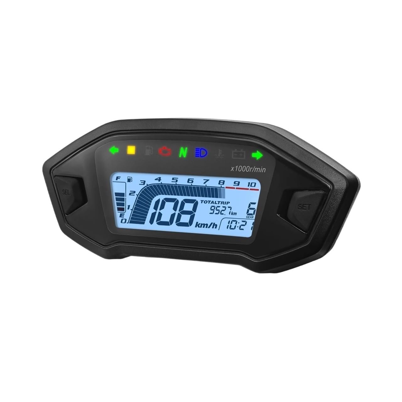 Contachilometri universale Pannello digitale universale per moto, display con tachimetro, contachilometri, livello carburante, temperatura acqua, per 2,4 cilindri