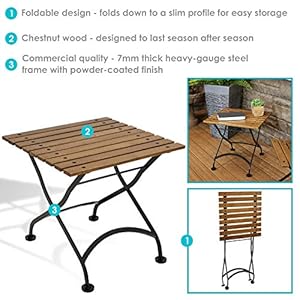 Sunnydaze European Chestnut Wood Folding Square Side Table for Indoor or Outdoor Use 20 Inch Brown