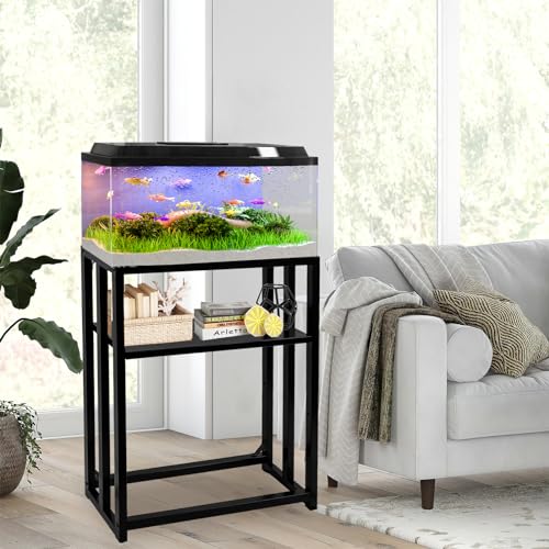Umisu Fish Tank Stand Metal Aquarium Stand 10-15 Gallon 24.8\" x 9.25\" x 30.1\" Aquarium Turtle Tank Stand,Double-Layer Detachable Design Black