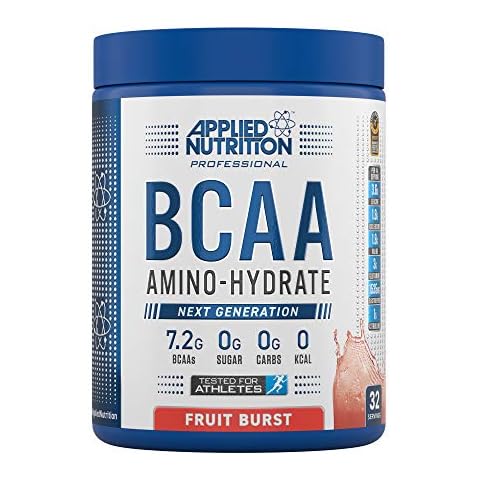 Applied Nutrition BCAA Powder - Branched Chain Amino Acids BCAAs Supplement, Amino Hydrate Intra Workout & Recovery Energy Drink (450g - 32 Servings) (Fruit Burst) Cover