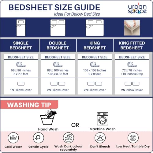 Image of Urban Space 200 TC 100% Cotton Elastic Fitted Bedsheets King Size with 2 Pillow Covers, Pure Cotton Fitted bedsheets for King Size Bed (D Mustard, Size 78 x 72 inches)