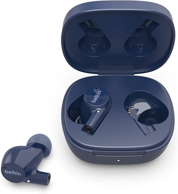 Belkin Wireless Earbuds, SoundForm Rise True Wireless Bluetooth 5.2 Earphones with Wireless Charging, IPX5 Sweat and Water Resistant, With Deep Bass for iPhone, Galaxy, Pixel and More - Blue