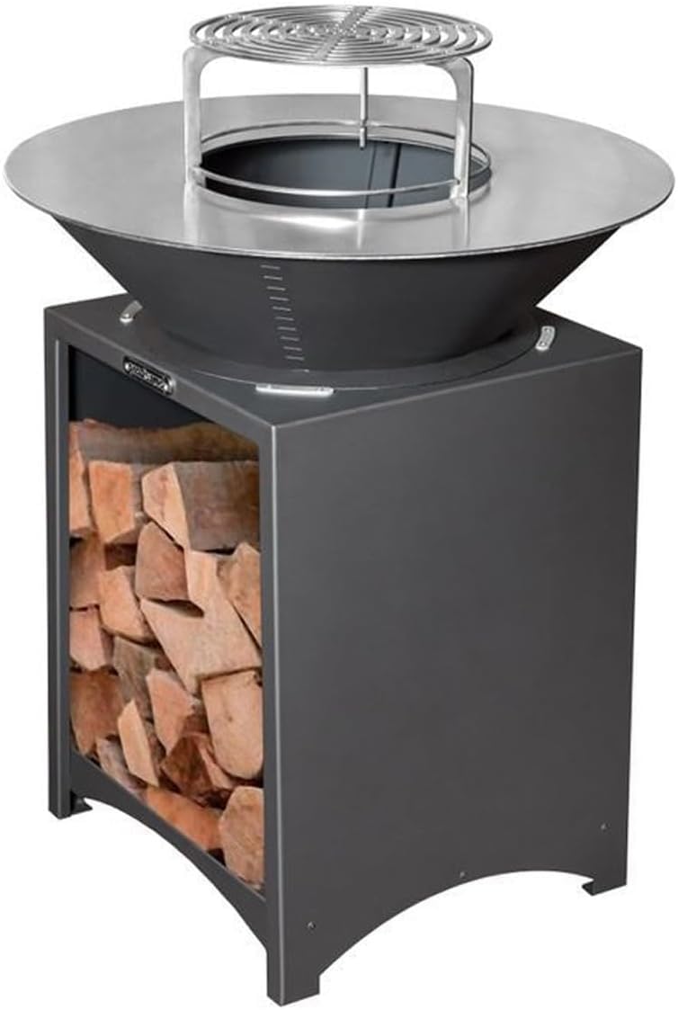 Brasero Haut avec Plaque et Grille Amovible en Acier Barbecue plancha extérieur Ø 75 cm