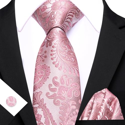 Image of YOHOWA Mens Ties Set Wedding Paisley Neckties with Handkerchief Cufflinks Formal Business