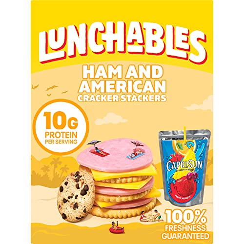 Lunchables Ham & American Cheese Cracker Stackers Meal Kit With Capri Sun Roarin' Waters Wild Cherry Drink & Chocolate Chip Cookies, 9.1 Oz Box #TOP6