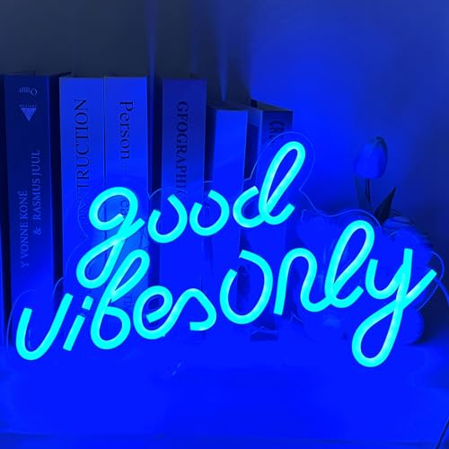 Good Vibes Only Señal de Neón,Azul Good Luz de Neón Luces de Neón de Decoración de Pared de Habitación Alimentado por USB Neón