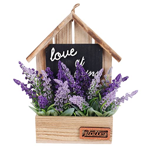 HUAESIN Flores Artificiales Lavanda Decoracion con Maceta de Madera 30cm Flores Colgante Artificial Lavanda de Plastico Planta para Baño Exterior Interior Pared Boda Jardín Hogar Balcon Cover