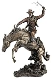 Veronese Design Resin Statues Bronzed Rodeo Cowboy and Bucking Bronco Statue 13 Inches Tall 9 X 15.5 X 5.5 Inches Bronze