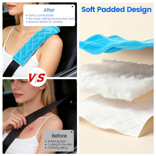 Image of Amooca Soft Auto Seat Belt Cover Seatbelt Shoulder Pad Cushions 2 PCS for a More Comfortable Driving Universal Fit for All Cars and Backpack Blue