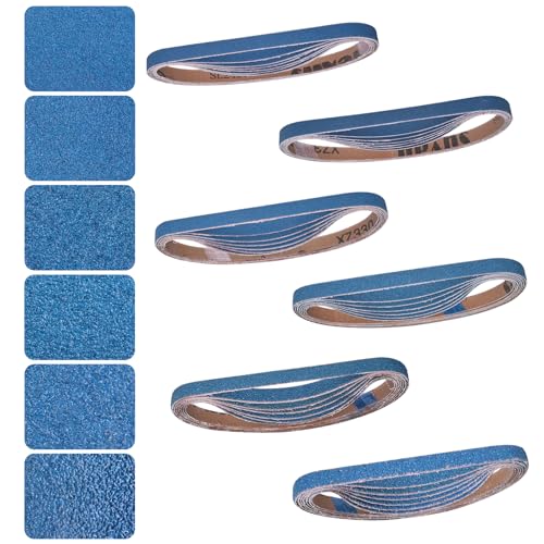 Aolabela 1/2x18 Inch Sanding Belts 42 Pcs 6 Grits Sizes (7 Each of 40/60/80/120/150/240 Grits) Heavy Duty Belt Sander Zirconia Belt Sander Paper for Wood, Metal, Stainless Steel, Cars, and Furniture
