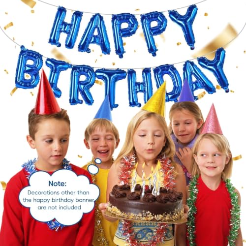 Image of Dark Blue Happy Birthday Banner Balloons 16 Inch Mylar Foil Letters