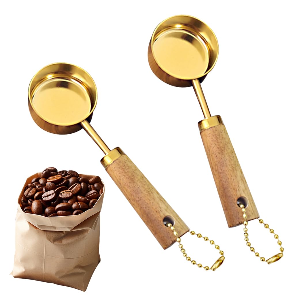 Supvox® Spoon Set for Kitchen 2Pcs 15ml Wooden Handle Stainless Steel Coffee Bean Spoon Measuring Spoons Set Utility Scoop for Food, Ingredients, Flour, Spices-image-42