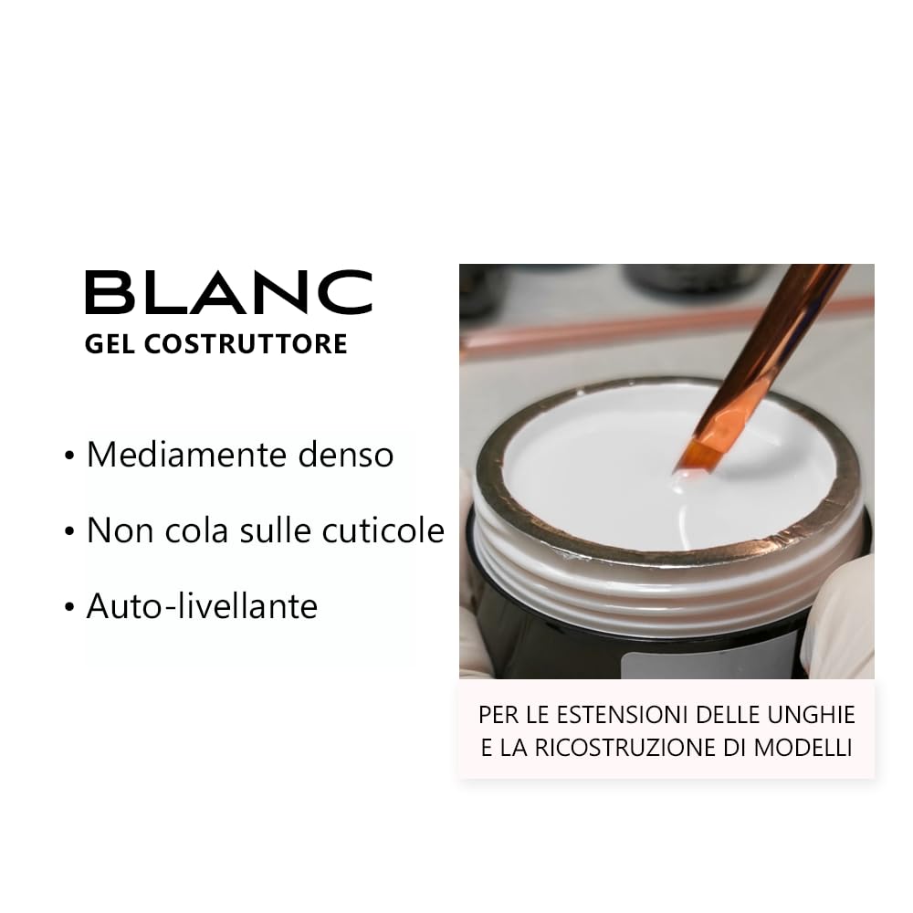 Sincero Salon - Gel Costruttore per Unghie Alta Denista - White - senza TPO - Autolivellante - Non Acido Builder Gel Ricostruzione Unghie Professionale - UV LED - 15ml