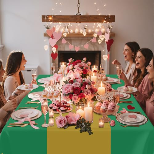 Image of Smiry Plastic Table Cloth Disposable 4 Pack, 54 x 108 Inch Rectangle Waterproof Tablecloth, Printed Gold Table Runner Style for Birthday Weeding, Party Decorations, Sturdy, Christmas Green and Gold