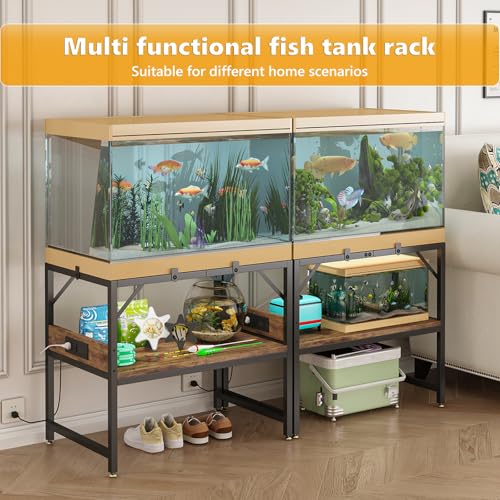 Image of METYERRY Modern 15 Long Gallon Fish Tank Stand for Home Office, 2-Tier Aquarium Stand with Shelf for Storage, Fish Tank Table 24 inch x 12 inch x 21 inch, Ideal for Breeder Tanks, and Reptile Terrariums, Rustic Brown