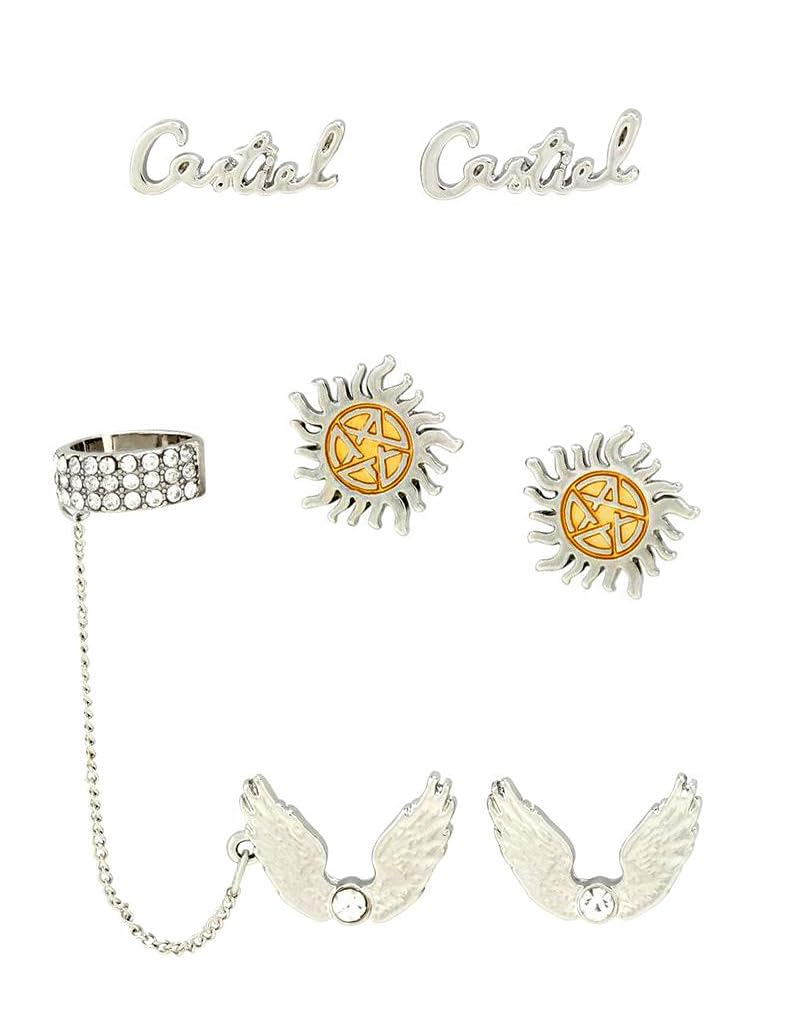 Seven Times Six Supernatural Join The Hunt Castiel Ear Cuff 3-Piece Set Studs And Chain Unisex