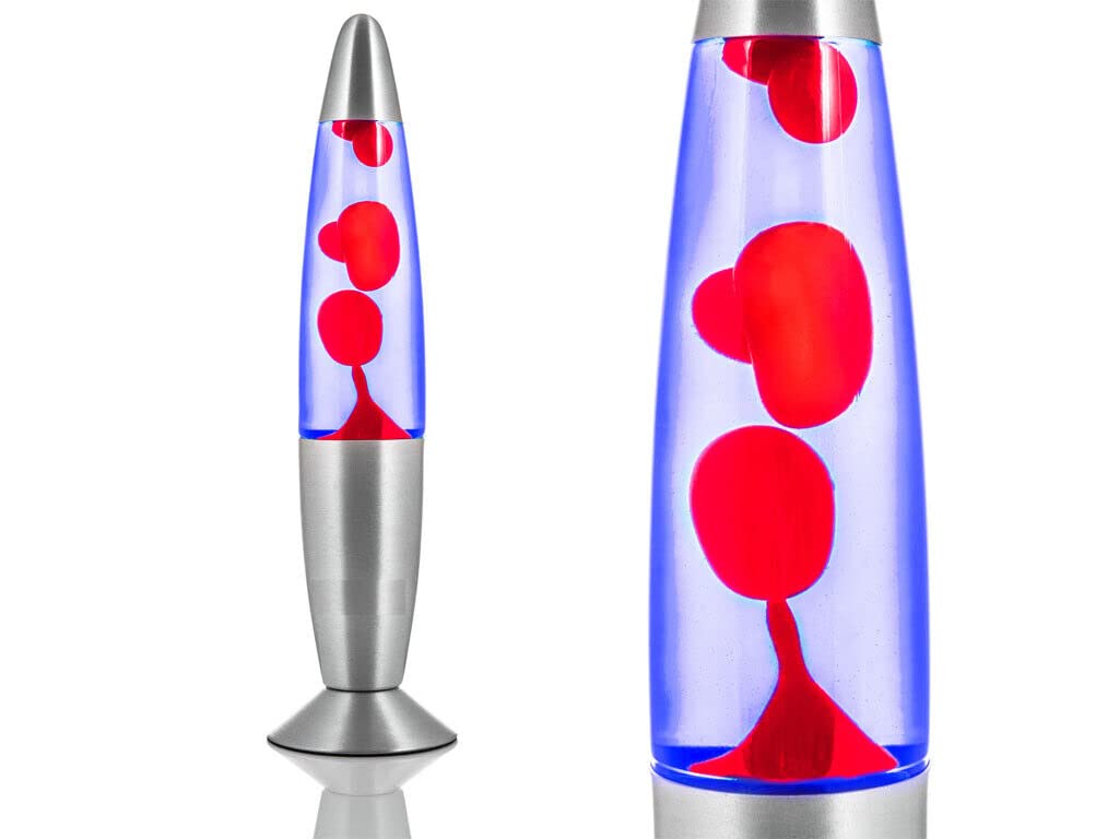 Almineez Blue,Red Magic 16” Lamp - Aluminium Soothing Colour Motion Wax And Liquid Novelty Retro Fun Gadget Gift For Home Bedroom Desk Table Decoration Mood Relaxation Light (Red Wax/Blue Liquid)