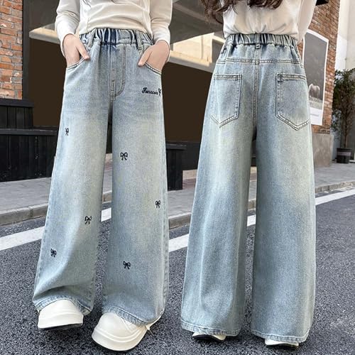 Baggy Jeans for Girls Heart Coquette Bow Embroidered Wide Leg Jeans Casual Y2K High Waist Cute Denim Pants Streetwear2