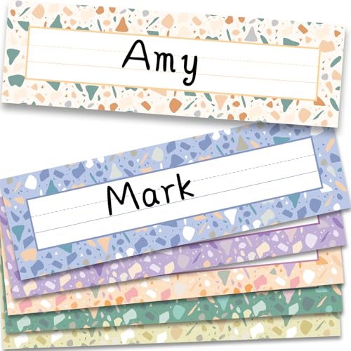 WorldBazaar Terrazzo Tones Desk Nameplates 30PCS Classroom Name Plates Classroom Decor School Supplies