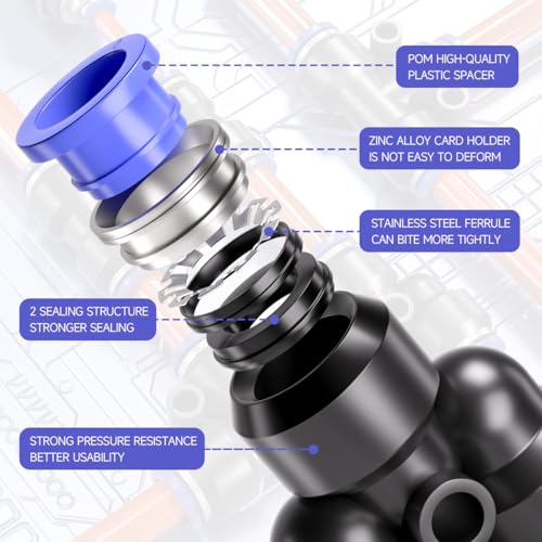 Bwintech 46 Pcs 10mm pneumatischer schneller Druck in Connect Air Tube Fitting Kit, (10mm gerade/Ellbogen/Tee/Splitter Stecker und 6-10,8-10,10-12mm Verringerung Stecker)