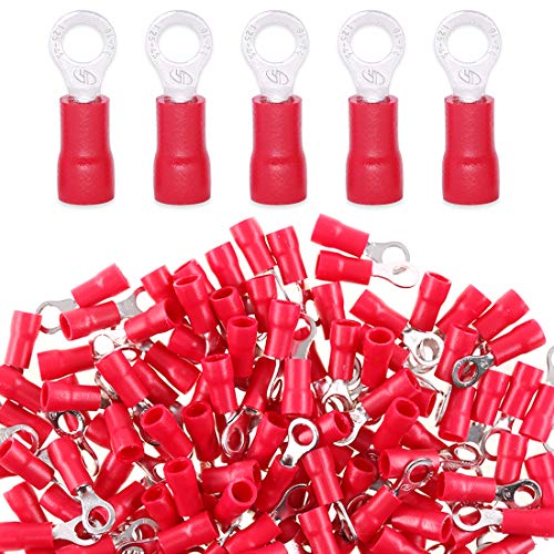 Glarks 100pcs 22-16 Gauge M4 Ring Terminals Connectors Electrical Insulated Quick Splice Crimp Terminals Connectors