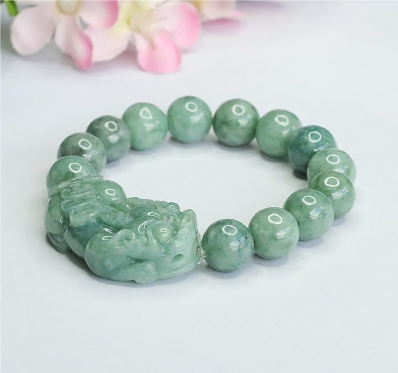 Bracciale in giada for donna uomo, braccialetto con perline Pixiu in giadeite di grado A, amuleto Fengshui buona fortuna e ricchezza for la meditazione yoga, elastico da 11 mm