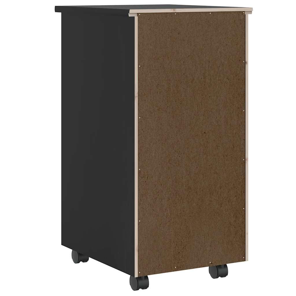 Hothingwell Armadio a rotelle con cassetti in legno di pino massiccio nero, raccoglitore a rotelle per ufficio con ruote, carrello portaoggetti per documenti e file, mobile con cassetti per soggiorno,