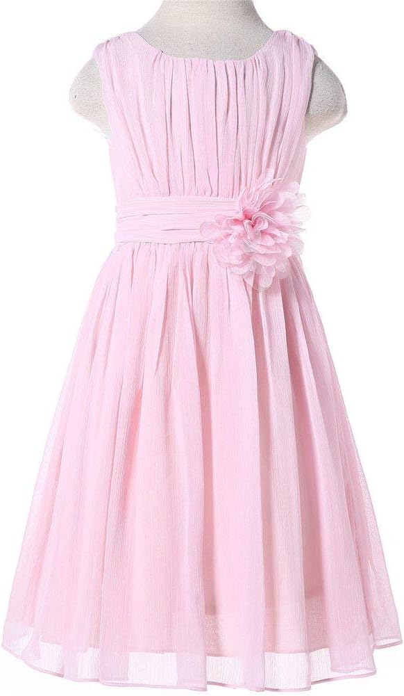 Bow Dream Flower Girls Dresses Junior Bridesmaids Little Girls Elegant Ruffle Chiffon Tea Length