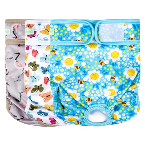 Image of wegreeco Washable Female Dog Diapers Highly Absorbent Reusable Diapers for Dog in Heat Period, 3 Pack (Flamingoes, X-Large)