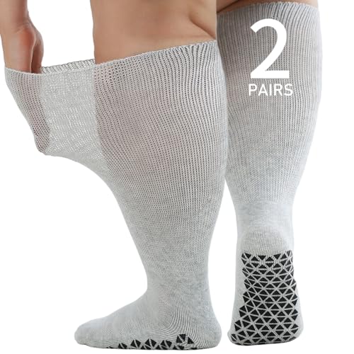 Image of Wide Diabetic Socks for Men Women, Loose Fit for Swollen Feet | Plus Size Extra Long Diabetic Edema Socks, Thick Cushioned Sole, Non-Binding for Lymphedema