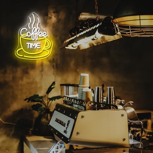 Image of ineonlife Coffee Time Neon Sign Accessories Light Up for Wall Decor Modern Led Sign for Coffee Shop Small Acrylic Art Decor for Dessert Shop Bakery Cafe Kitchen Decorations