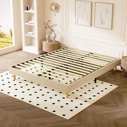 DEWINNER - Sommier Tapissier, Sommier 140x200, Solide et Confortable Lit 140 * 200cm - 2x14 Lattes avec 9 Pieds- Hauteur du Cadre de lit 29 cm - Beige