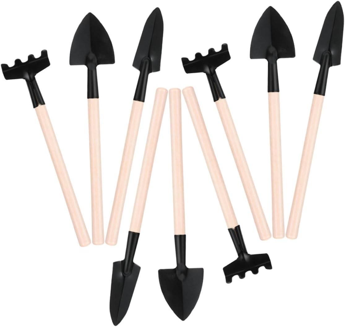 Veemoon 9pcs Mini Garden Hand Tool Set with Wooden Handles – Mini Trowel, Rake, and Shovel Kit for Transplanting, Potting, and Succulent Planting in Small Indoor and Outdoor Gardens