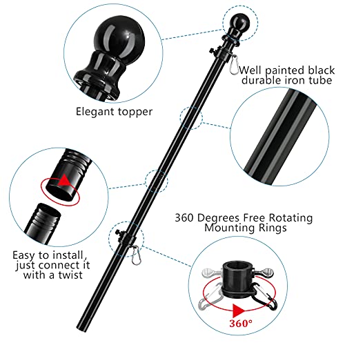 Black Flag Pole For House - 5Ft Tangle Free House Flag Pole For 3X5 Flags,Rustproof Outdoor Flag Poles For Outside House Porch Garage Truck Boat Decor (Flagpole Without Bracket) #TOP4